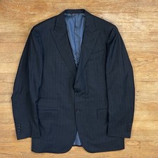 Vintage Mens Wool Pinstripe Blazer Size 42R 1990s Gray Blue Stripes Sport Jacket