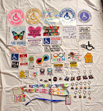 DISABILITY,AUTISM, AWARENESS STICKERS, BADGES , ID CARDS.  LANYARDS - FREE POST