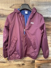 REI Youth's Medium 10-12 Maroon Rain Jacket Lightweight Hoodie Full Zip