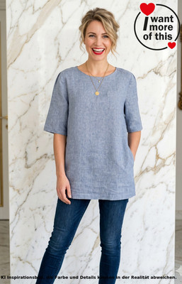 S`Max Mara · Bluse Tunika · Zeitlose Eleganz · Leinen Blau Melange  XL 42 44