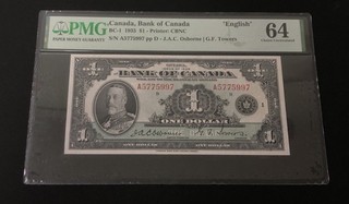 1935 Canada Bank of Canada English 1 Dollar BC 1 PMG 64 EPQ Choice UNC