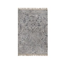 2'x3' Cloud Gray Damask Design Hand Knotted Wool and Silk Mat Oriental Rug 92317
