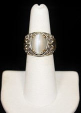 Sterling Silver White/Grey Oval Stone Ring SZ 6.25 FMD609