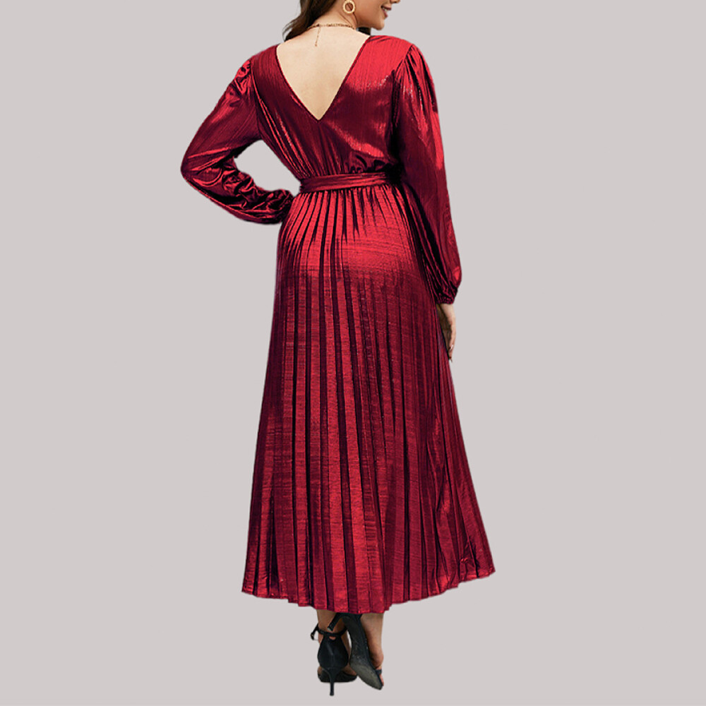 Women Glitter Shiny Maxi Dress V Neck Long Sleeve Evening Party Wrap