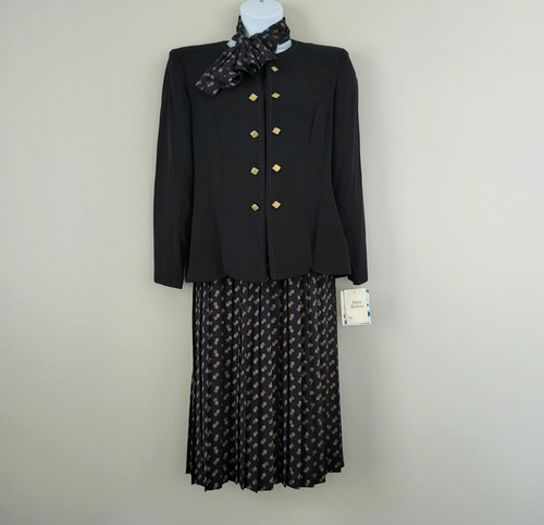 Jupe Marron Leslie Fay Taille 14 - Ligne A, Tissu Lin/rayon, Motif Fleurs Et Broderies Perles, Occasion Très Bon état
