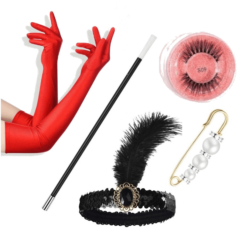 ❤️✨ 5PCS 1920s Red Accessories Flapper Great Gatsby Retro Costume Set NEW 5PCS 1920s Red Accessories Flapper Great Gatsby Retro  main image 2