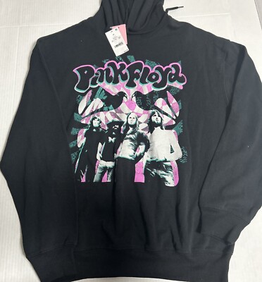 NWT Pink Floyd Women's Black & Pink Hoodie Sweatshirt Size M Cod/1251