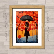 Woman with an Umbrella print. A4 Textured canvas paper. Art. Framed or Unframed.