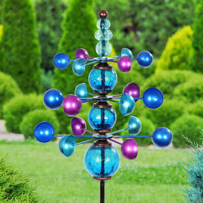 Metallic Tier Wind Spinner Stake w/ Glass Balls Outdoor Yard