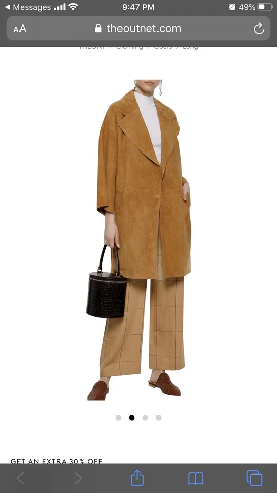 Abrigo Kimono Gamuza Theory Caqui Marrón NUEVO Minorista $1695 Talla Grande Foto 2 de 4