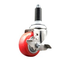 3 Inch 316SS Red Polyurethane Swivel 1 Inch Expanding Stem Caster Brake