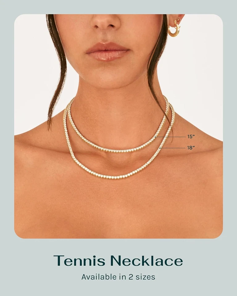 Collar de tenis PAVOI chapado en oro de 14K de diamantes simulados de 3 mm para mujer | Tenis C Foto 3 de 4