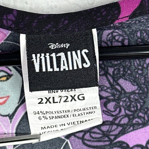 Disney Villains Scrub Top Womens 2XL Purple Maleficent Short Sleeve Nurse Work - Picture 6 of 6