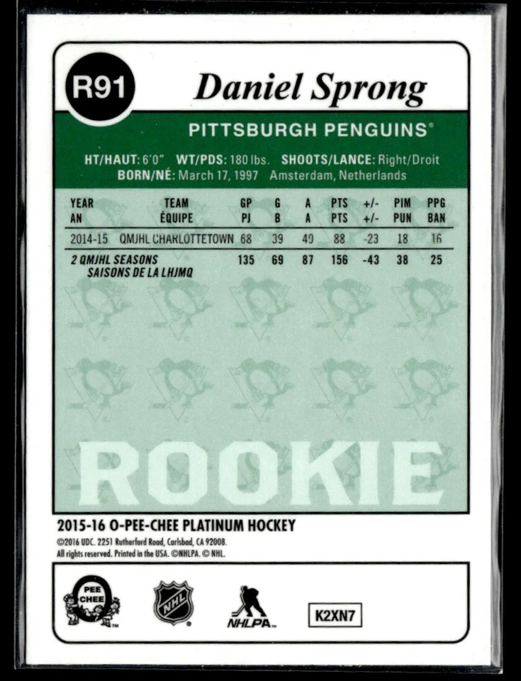 2015-16 O-Pee-Chee Platinum Retro Daniel Sprong #R91 H5R3J - Image 2 of 2
