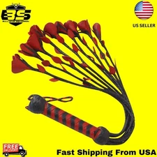 Red Rose Leather Flogger Genuine Bull Hide Cat-O-Nine Braided & Thuddy Floggers
