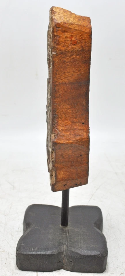 Antique Wooden Textile Printing Block on Stand Original Old Hand Carved - Image 4 of 4