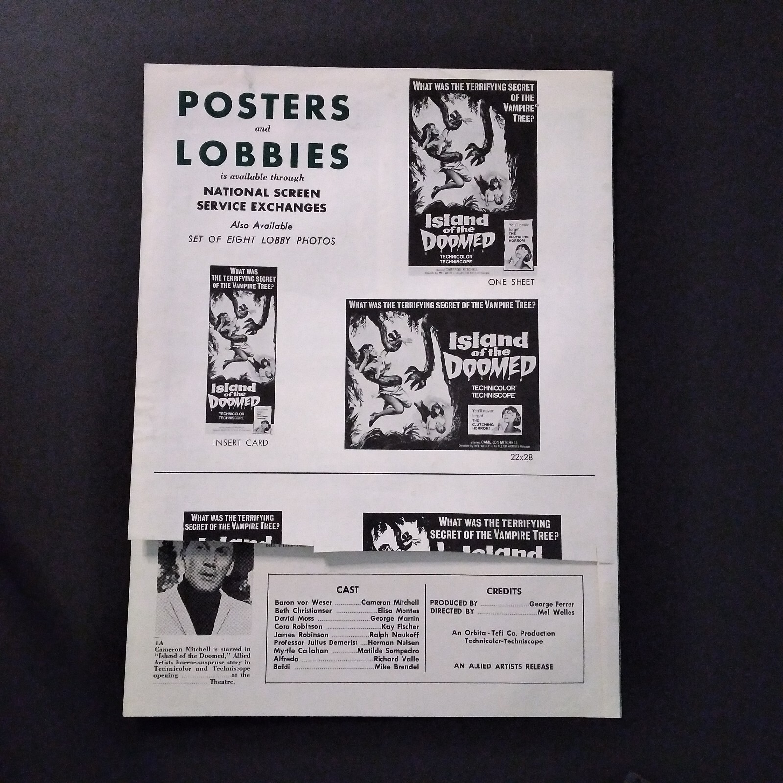 1960’s Original “Island of the Doomed” Promotional Movie Poster Pressbook Cover photo 3