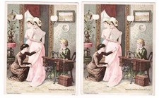 PAIR TRADE CARDS WHEELER WILSONS NO 9 FAMILY SEWING MACHINE HIGH ARM