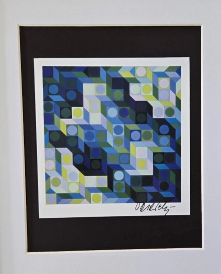 VICTOR VASARELY + IMPRESSÃO ABSTRATA GEOMÉTRICA ASSINADA DA DÉCADA DE 1970 NOVO QUADRO 14x11 polegadas. - Imagem 2 de 3