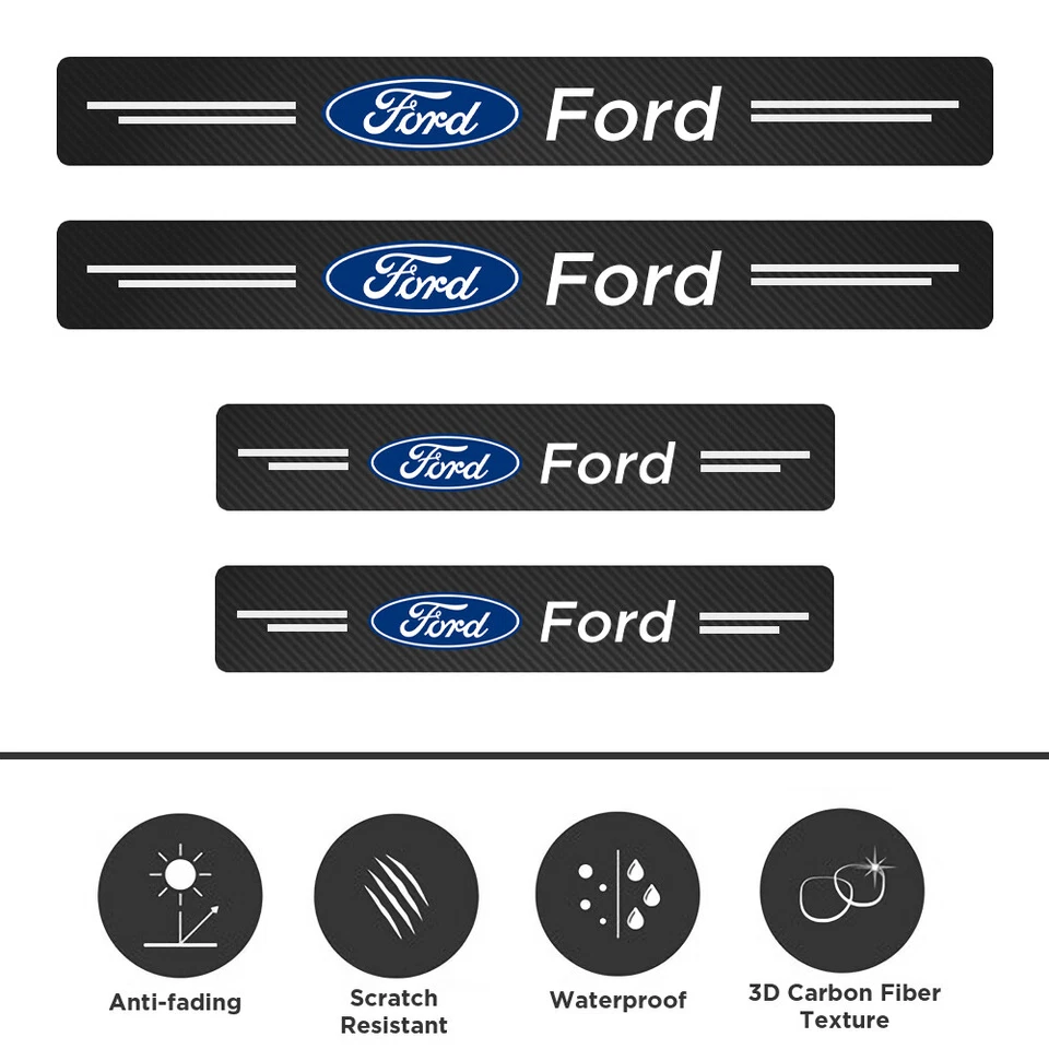 4x Cubierta antiarañazos de placa de puerta de coche Ford 3D calcomanía protectora adhesiva antiarañazos Foto 2 de 4