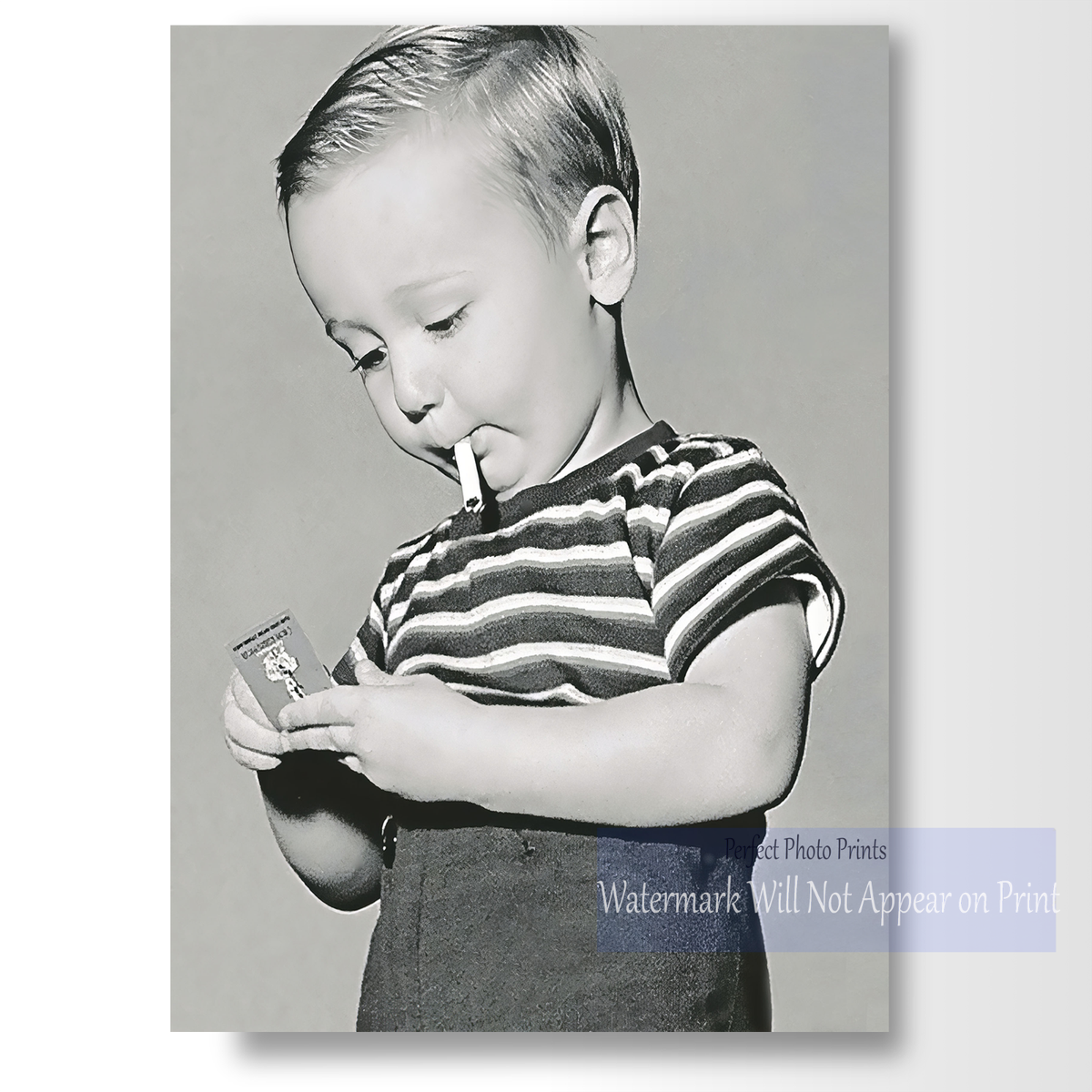 Vintage 1950s Oddity Photo Print - Boy Smoking Cigarette, Retro Wall Art  Print