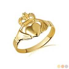 Gold Woman's Classic Claddagh Ring Available in Yellow/Rose/White 