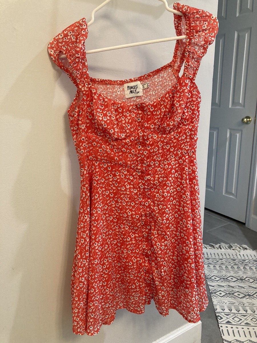 Princess Polly Red Floral Button Up Mini Dress Size