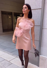 ZARA Pink 3D Ruffled Tulle Floral Mini Dress Size L Bloggers Fave Wedding Party