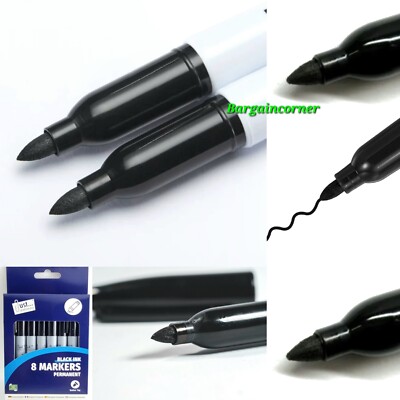 Black Permanent Marker (GM) Bullet Tip Home Office Pen Multi Surface Markers Pen