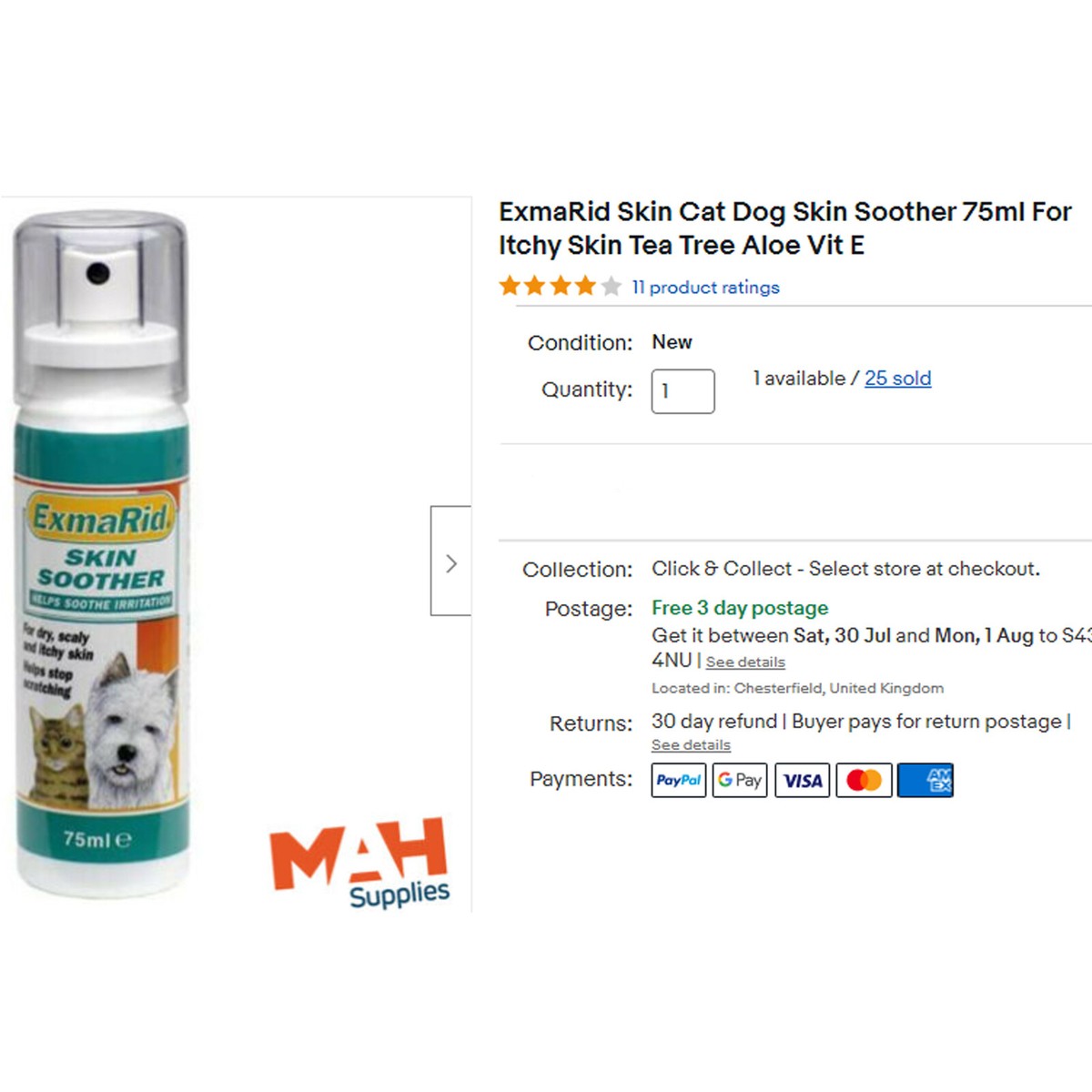 ExmaRid Skin Cat Dog Skin Soother 75ml For Itchy Skin Tea Tree