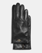 COACH Women's Signature Leather Plaque Tech Gloves 6.5