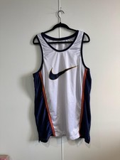Vintage Nike Basketball Jersey Shirt Mens XL White Navy Mesh Tank Top Training 9