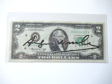 j) ANDY WARHOL: Echte 2 US$ Dollarnote Original SIGNIERT  MIT WARHOL-ZERTIFIKAT