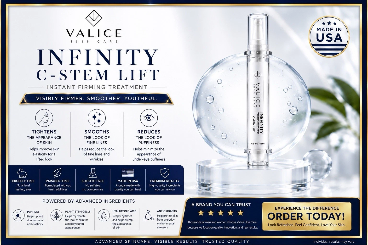 Instant Face Lift Serum Uses Advanced Stem Cell & Peptides for an ageless finish