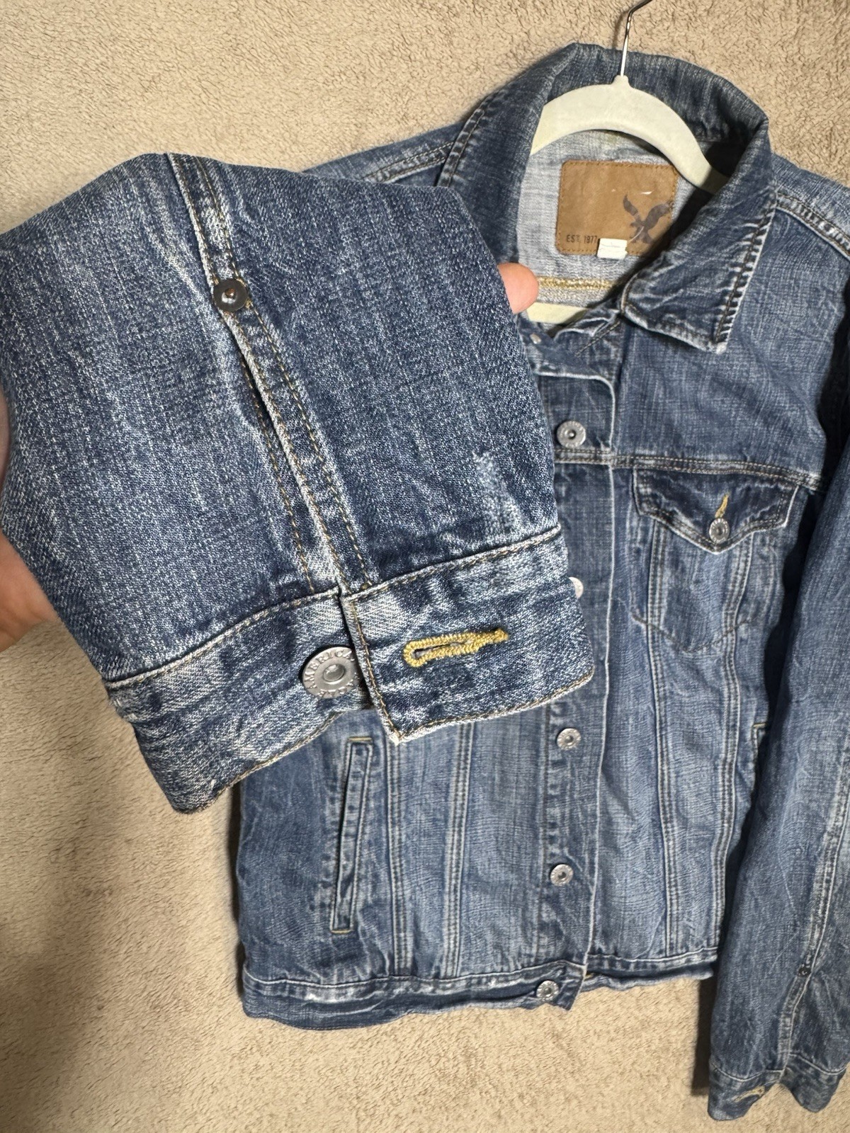 2014 American Eagle Outfitters Denim Athletic Fit Jacket Mens Large Blue Jean image 4