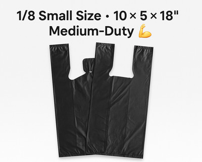 Medium Duty Black T-Shirt Bags 10x5x18 0.63 Mil HDPE Grocery Retail Carryout