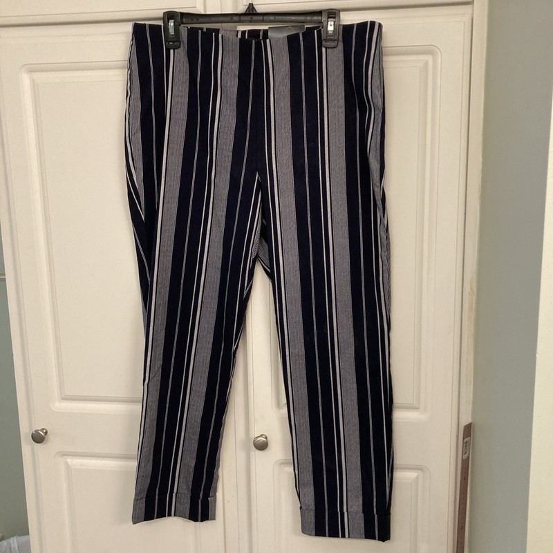 Roz & Ali Women Dark Blue Striped  Fit Ankle Pants Size 14 Average -NEW