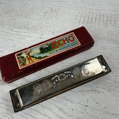 Vintage M. Hohner The Echo Harmonica Key of G 32 Reeds Germany 8362/32 with Box