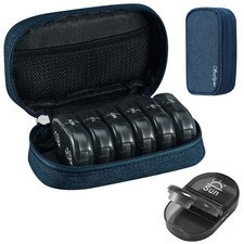 Serfeymi Weekly Travel Pill Organizer 2 Times A Day AM PM Upgraded Black Pill...