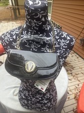 Valentino Orlandi Small Black Patent Finish Crossbody with Gold Chain 