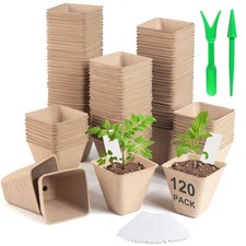 120 Pack 3.15 Inch Square Peat Pots for Seedlings, Seed Starting Pots with Dr...