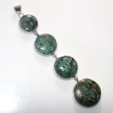 Large Round African Turquoise Bezel 925 Silver Plated Pendant 5.5