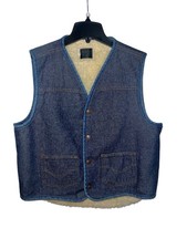 Sears Roebuck Vest Mens Large Dark Wash Denim Sherpa Lined USA Made 0033 Vintage