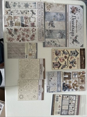 Stamperia Kit Lot DEWDROPS  12x12 Double Sided Paper Wood Shapes Rub Ons & More