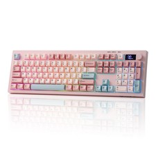 EPOMAKER AULA S102 PRO Membrane Gaming Keyboard with TFT Screen, Volume Pink