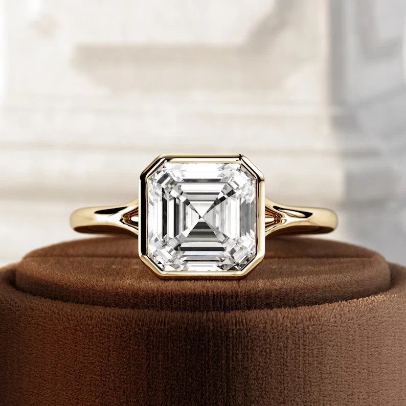 5 Ct Asscher-Cut G/ VS1 Lab Grown Diamond Engagement Ring 14k Yellow Gold