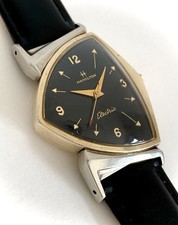 COOL Vintage 1960s HAMILTON ELECTRIC PACER BLACK Dial TWO-TONE Case Watch WORKS!