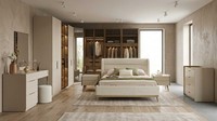Modernes Schlafzimmer Set Beige Luxus Bett Schminktisch Schrank