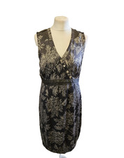 WHISTLES grey floral dress size 12 silk vintage sleeveless vtg pencil