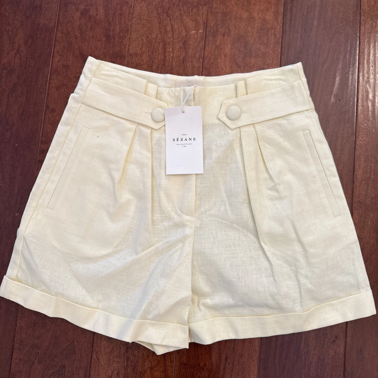 NWT Sezane Fabrizo Shorts Size 38 Jaune Citrine Pale Yellow, Linen Cotton Blend